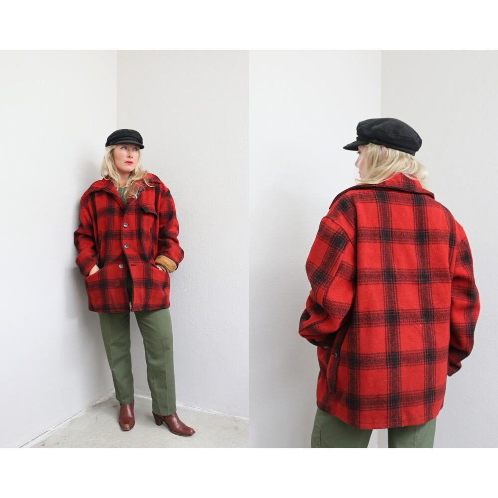 1950's Vintage Drybak Buffalo Plaid Wool Hunting Jacket Men's XL XXL Women's XXL